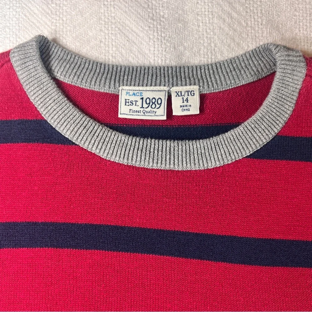 Children’s Place Y2K Striped Sweater Red Navy Preppy Skater Kids‎ XL 14